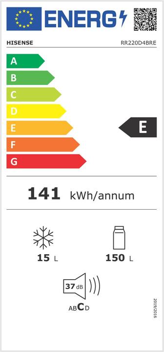 Energy Label Hisense RR220D4BRE Single Door Refrigerator 165 (165 l)