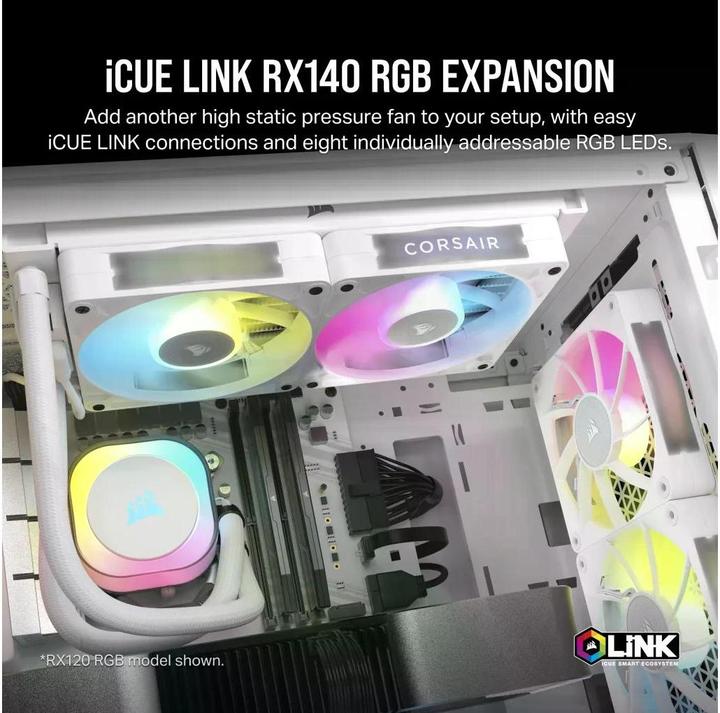 Actual product image Corsair RX RGB Series, iCUE LINK RX140 RGB White, 140mm RGB Fan, Single Fan (140 mm, 1 x)