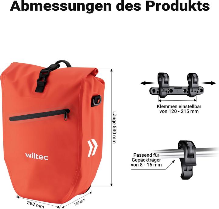 Produktbild Wiltec Gepäckträgertasche rot 28l Fahrradtasche Gepäckträger Gepäcktasche (28 l, Gepäckträgertasche)