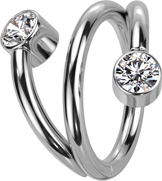 Produktbild Star Piercing Micro Segmentring klappbar silber Spirale zwei Kristalle silber (ohne Messing, Titan G23)