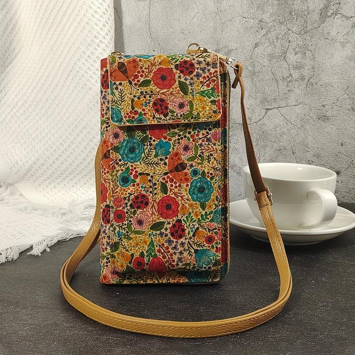 Immagine prodotto Only-Bags.Store Bohemian Floral Pattern Wallet, Retro Vegan Leather Coin Purse, Crossbody Mobile Phone Bag