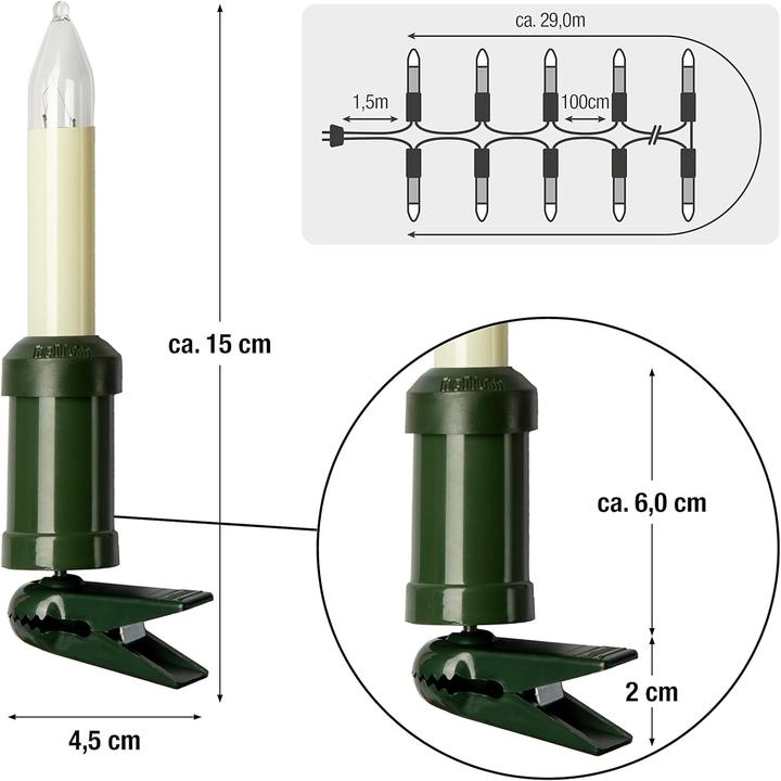 Image du produit Hellum Guirlande lumineuse bougie à tige 30 bougies claires pour l'extérieur tige/câble vert 32m ivoire (32 m)