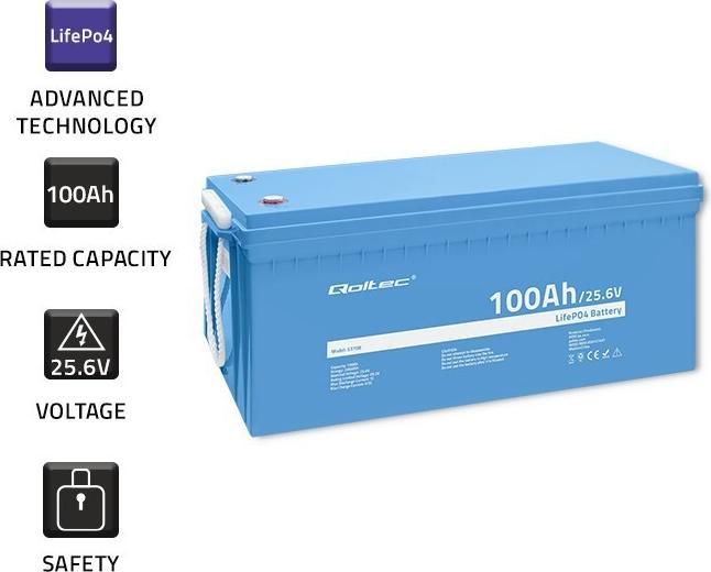Immagine prodotto Qoltec Accumulatore LiFePO4 Litowo-Żelazowo-Fosforanowy | 25.6V | 100Ah | 2560Wh | BMS (12 V, 200 Ah)