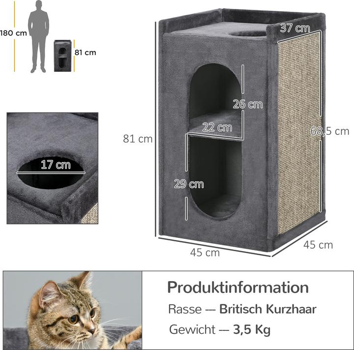 Immagine prodotto PawHut Tiragraffi per gatti (81 cm, Grigio)