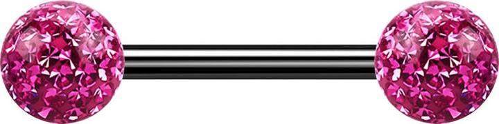 Star Piercing Barbell schwarz mit zwei Kristallkugeln pink Epoxy Schutzschicht (ohne Messing, Titan G23)