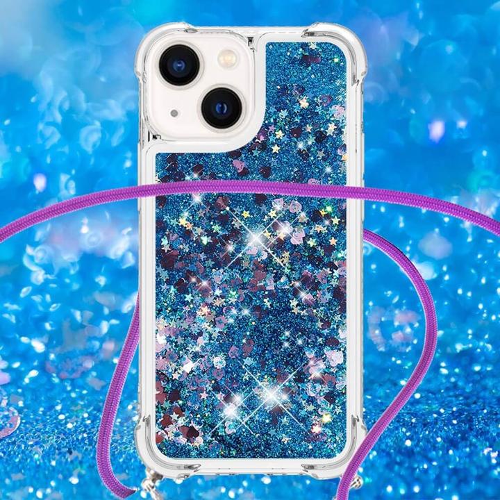 Image du produit Cover-Discount iPhone 15 Plus - Étui scintillant avec bandoulière bleu (Apple iPhone 15 Plus)