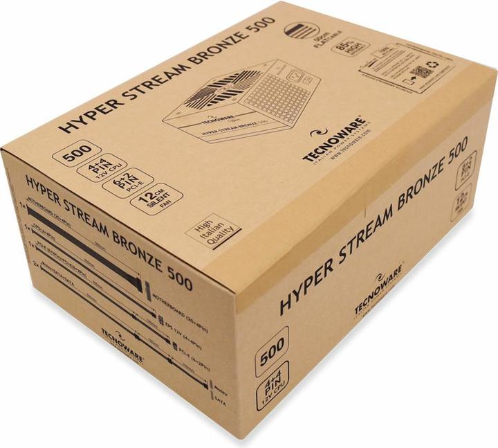 Actual product image Tecnoware ATX Hyper Stream Bronze 500W Power Supply for PC, 4.7 Inch Silent Fan, 1 Conector 20+4 pole (500 W)