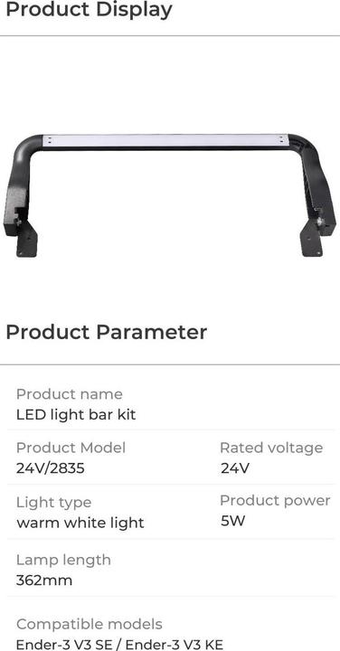 Nährwerte und Zutaten Creality Ender-3 V3 Se LED Light Assembly 3d Zubehoer