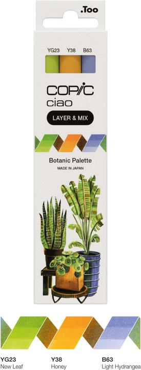 Produktbild Copic CIAO - Marker (B-63 Light Hydrangea, YG-23 New Leaf, Y-38 Honey, 6 mm, 3 x)