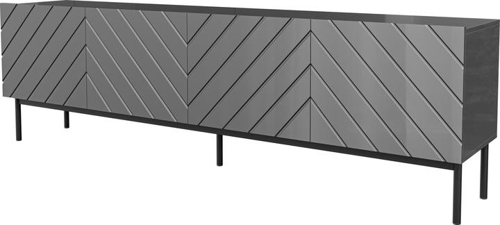 Actual product image Cama ABETO RTV cabinet on black steel frame 200x42x60 graphite/glossy graphite (200 x 42 x 60 cm)