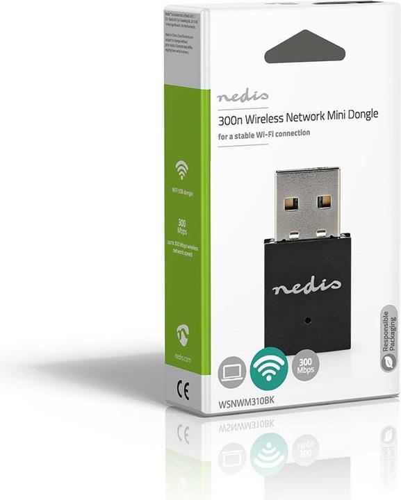 Produktbild Nedis Netzwerk-Dongle | Wi-Fi | N300 | 2.4 GHz | USB2.0 | Wi-Fi speed total: 300 Mbps | Windows 10 / (USB)