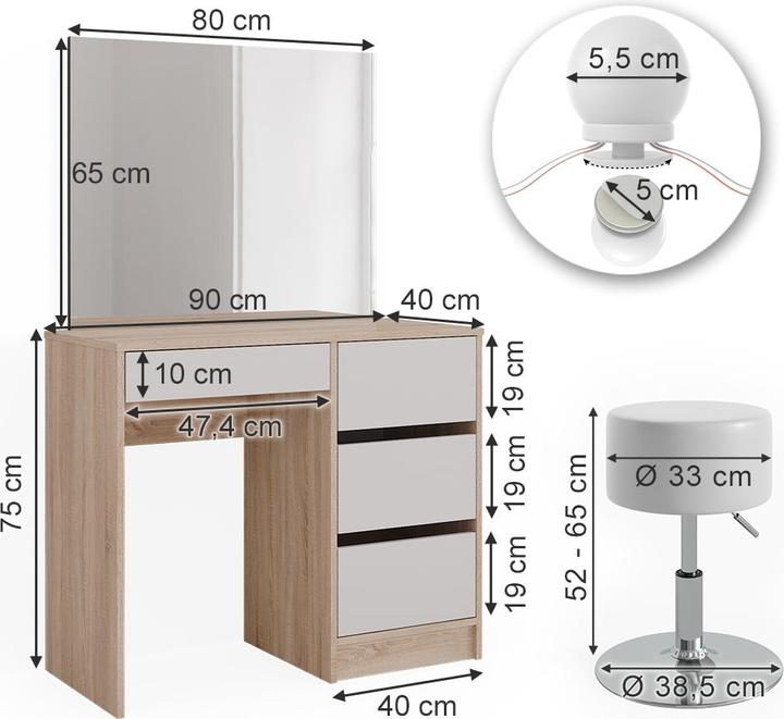 Immagine prodotto Vicco Sherry con sgabello e illuminazione (90 x 75 x 40 cm)