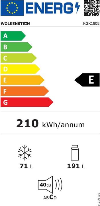 Energie-Label Wolkenstein Kühl-Gefrier-Kombination KGK180E (262 l)