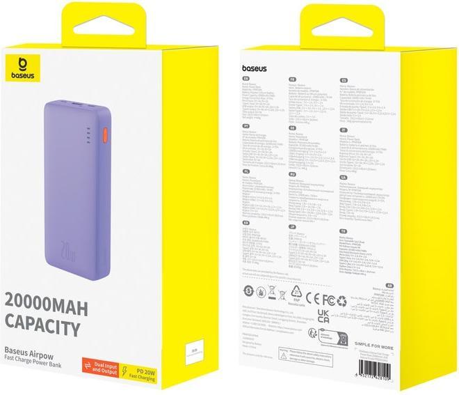 Produktbild Baseus Airpow 20000mAh 20W powerbank (purple) (20000 mAh, 20 W, 74 Wh)