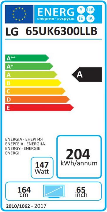 Etichetta energetica LG 65UK6300LLB (65", LCD, 4K)