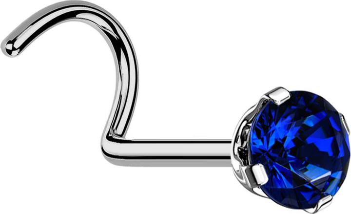 Produktbild Star Piercing Nasenstecker gebogen silber runder Kristall dunkelblau gefasst (Titan G23, ohne Messing)
