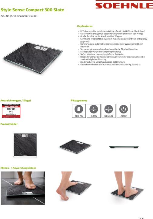 Energy Label Soehnle Style Sense Compact 300 Slate (180 kg)