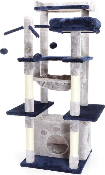 Produktbild Fudajo Kratzbaum Hellgrau/Blau 134cm Katzenkratzbaum Katzenbaum Katzenmöbel (134 cm, Hellgrau, Blau)