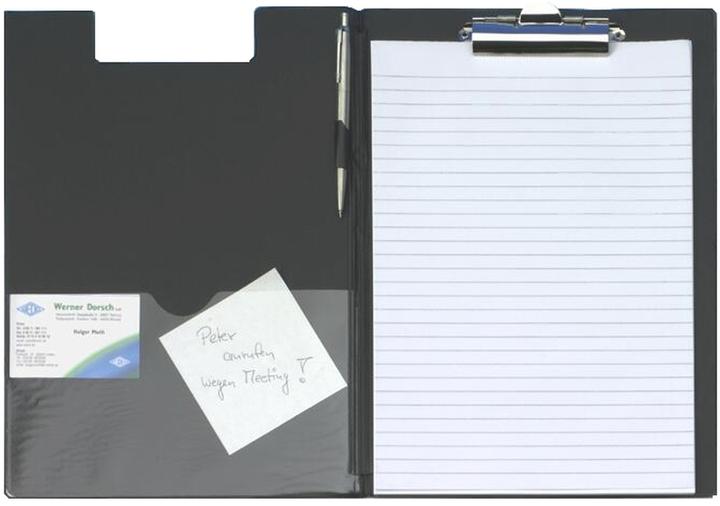 Actual product image Wedo Clipboard folder standard, DIN A4, black, made of plastic, with metal clip, transparent slip-in