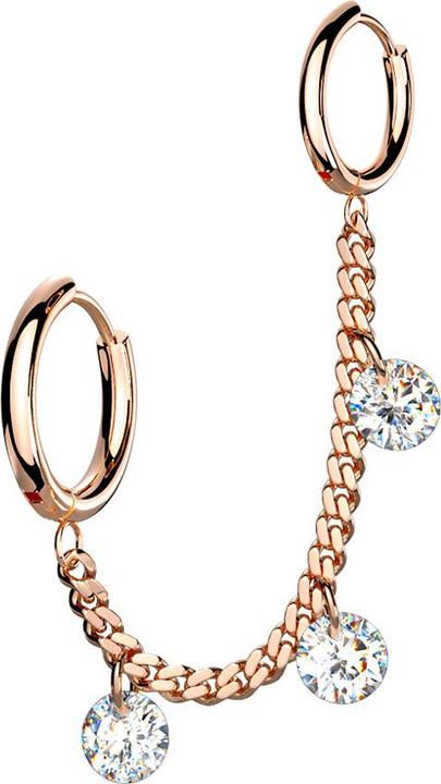Produktbild Star Piercing Ohrring rosegold Kette mit Ohrring und drei Kristalle (ohne Messing, Chirurgenstahl 316L)