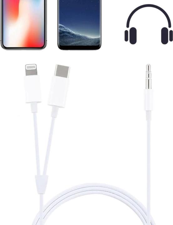 Immagine prodotto PowerGuard Cavo audio Lightning e USB-C per smartphone per auto AUX da 3,5 mm 1m (Lightning, USB tipo C)