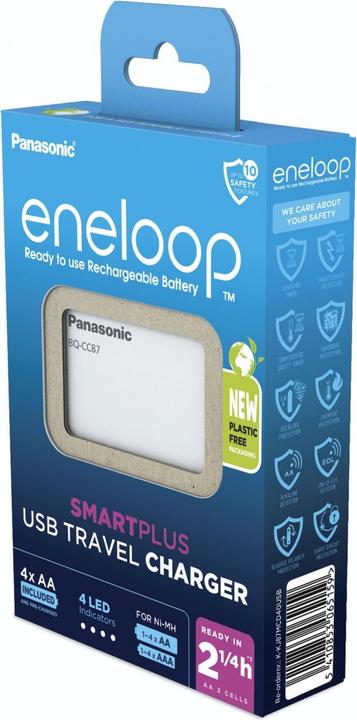 Produktbild Panasonic eneloop Smart Plus USB Travel Charger BQ-CC87 (4 Stk., AAA, AA, 2000 mAh, Ladegerät inkl. Akku)