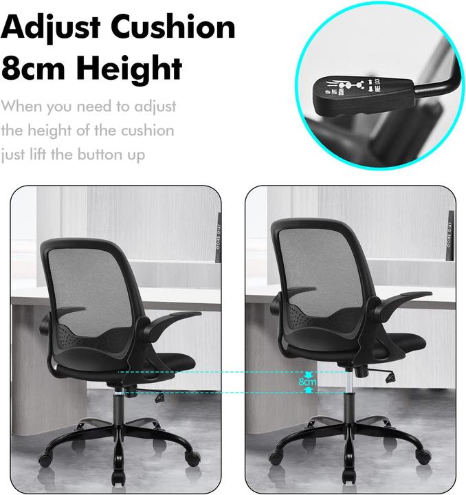 Actual product image Kerdom Ergonomic Desk Chair with Folding Armrests 933-C Black