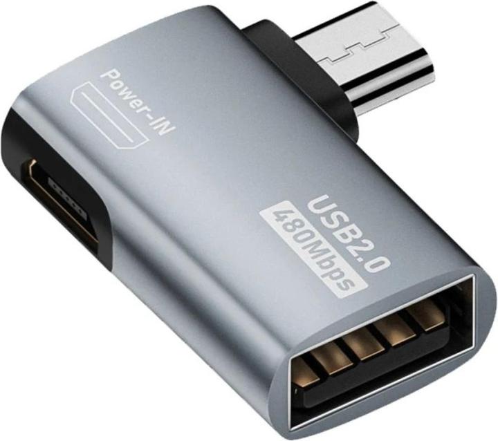 Produktbild PowerGuard MicroUSB zu USB 2.0 & Power-In Adapter 90 Grad Winkel rechts (male/female) (Micro USB, USB 2.0)