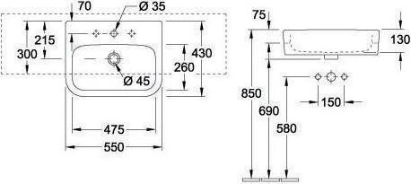 Immagine prodotto Villeroy & Boch Lavabo V&B ARCHITECTURA 550x430mm senza cassetta bianco (430 mm, 550 mm)