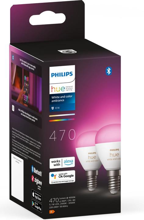 Image du produit Philips Hue White & Color Ambiance E14 Lot de deux lustres (E14, 5.10 W, 470 lm, 2 x, F)