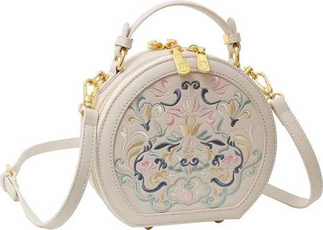Actual product image Only-Bags.Store Elegant shoulder bag embroidered with flowers - Chic faux leather shoulder bag with gold-coloured