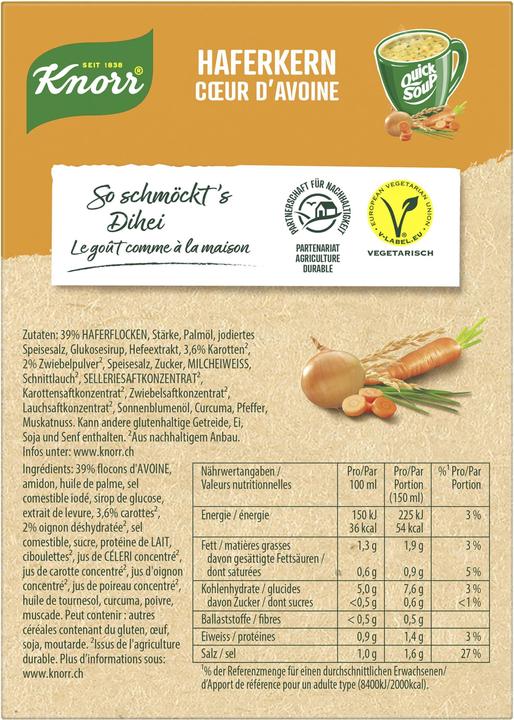 Produktbild Knorr Quick Soup Haferkern, Suppe mit Gemüsestückchen & Hafer, schnell zubereitete Fertigsuppe