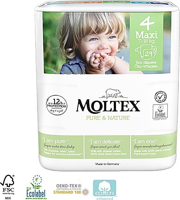 Actual product image Moltex Öko Eco diapers, Maxi (7-18 kg) (Size 4, 29 Piece)