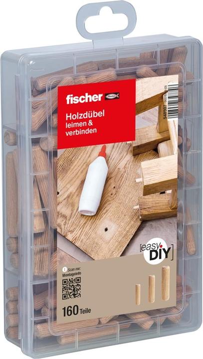 Image du produit Fischer Aides pratiques Glue & Connect, boîte d'assortiment avec 160 chevilles en bois, set pour des (160 pcs)