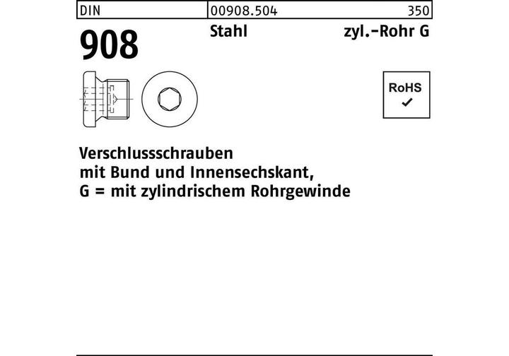 Image du produit SanDisk DIN 908 Vis de fermeture VG 3/4"" acier 5.8 brut hexagone interne avec collerette
