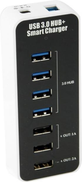 Immagine prodotto Techly Hub 4 Porte USB 3.0 Super Speed + Caricabatterie USB 1A/2A (IUSB3-TLYBV7) (USB-C, 7 Porti)
