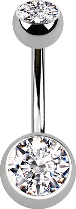 Produktbild Star Piercing Banane silber Innengewinde mit zwei Kugeln silber mit Kristall silber (ohne Messing, Titan G23)