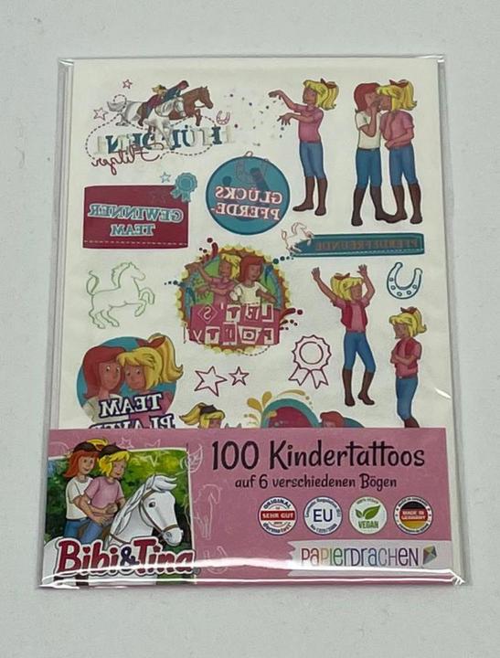 Produktbild Papierdrachen Kindertattoo Set - Bibi und Tina (100 Stück auf 6 Bögen)