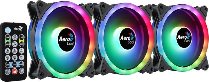 Actual product image AeroCool DUO12PRO Kit 3xFan 12cm ARGB LED Dual Ring Antivibration 6 Pins Black (120 mm, 3 x)