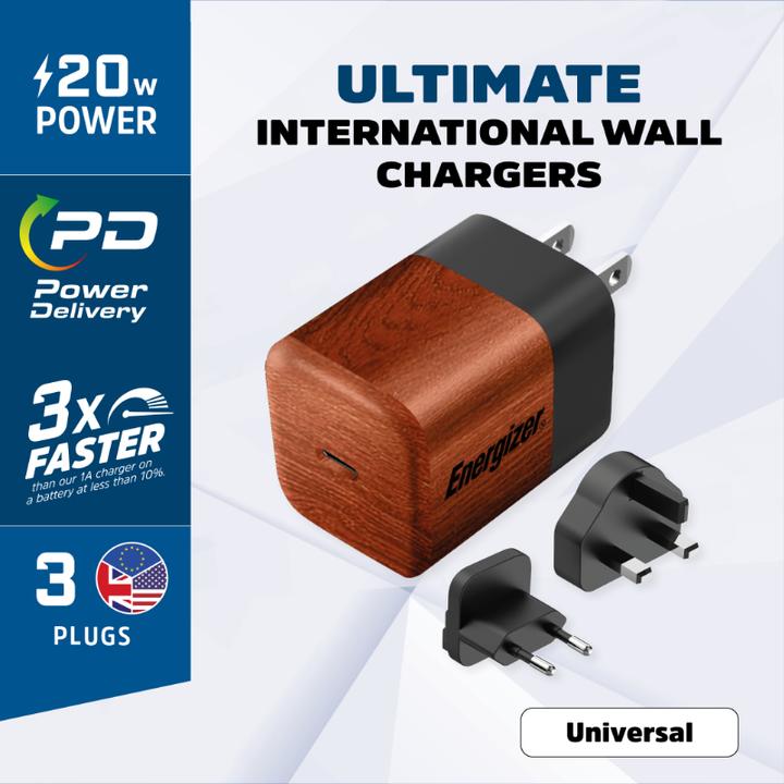 Produktbild Energizer Power-Delivery Ladegerät – 20 W – EU/UK/US, Holzlook (20 W)