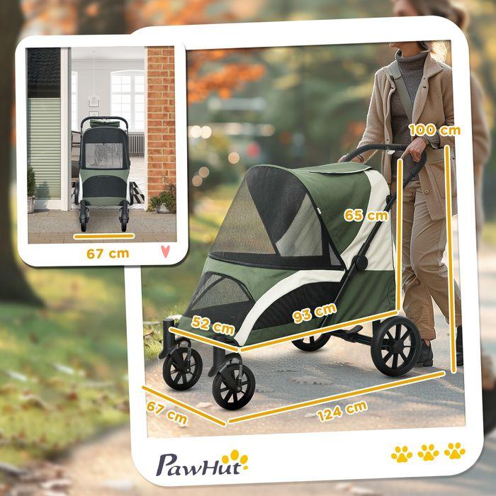 Immagine prodotto Swisshandel24 Hundewagen Hundebuggy klappbar für grosse Hunde & Katzen bis 30 kg Katzenbuggy, dunkelgrün (Gatto, Cane, Pieghevole)