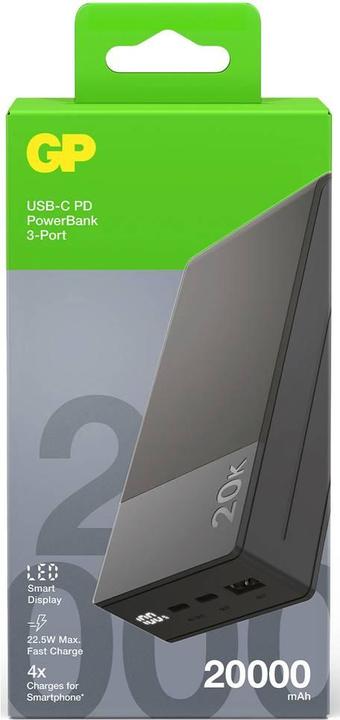 Actual product image GP Batteries GP PowerBank M2+ 20C 20000mAh 2xUSB-C/1xUSB-A black LED indicator (20000 mAh, 22.50 W, 74 Wh)