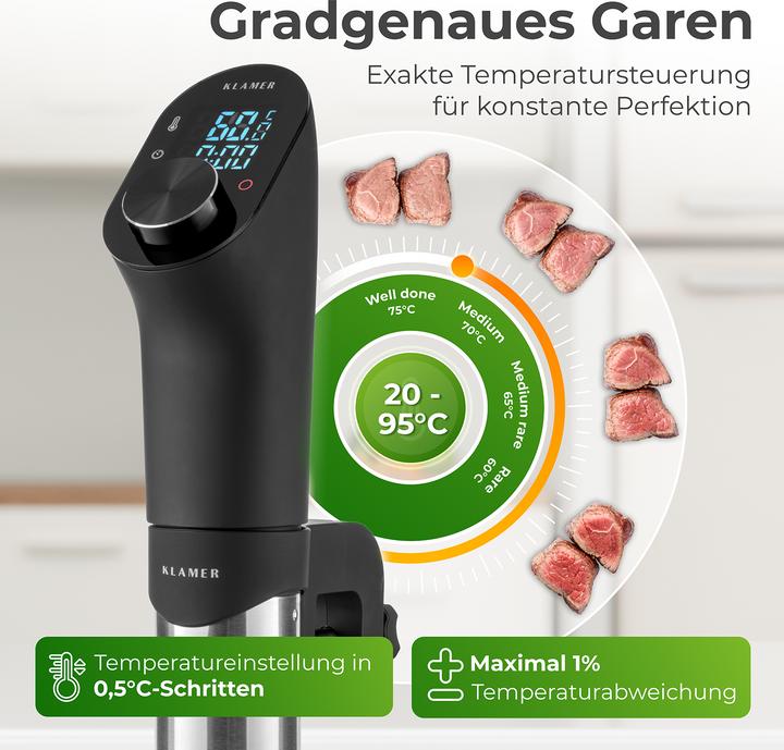 Produktbild KLAMER Sous Vide Stick 1200 Watt IPX7 wasserdicht 3D Zirkulation