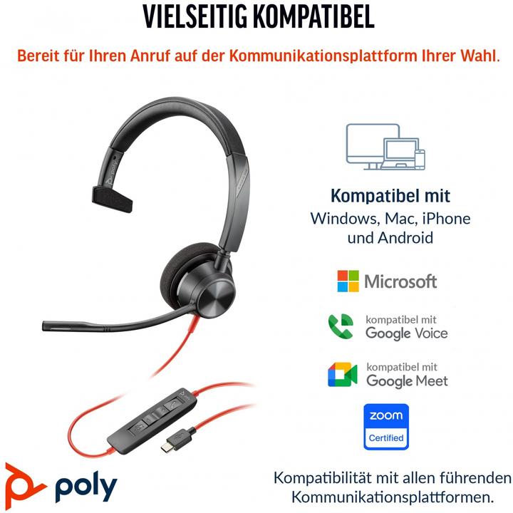 Actual product image Poly HP Blackwire 3310-M Microsoft Teams Certified USB-C Mono Headset, 207 g (Cable, USB-C)