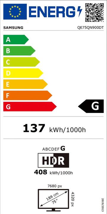 Energie-Label Samsung QE75QN900D (75", QN900D, NeoQLED, 8K, 2024)