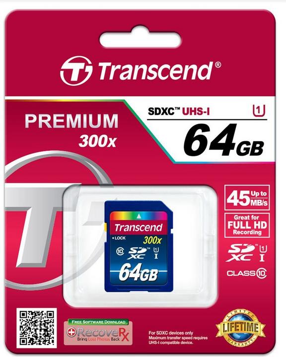 Image du produit Transcend SDXC Premium 400x (64 Go, SDXC, U1, UHS-I)