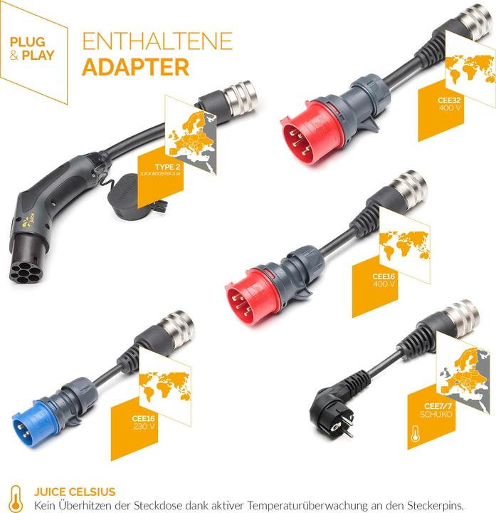 Produktbild Juice Technology Juice Booster 3 air EU Traveller Plus Set (Typ 2, 11 kW, 16 A, CEE 7/7, CEE 16, CEE 32)