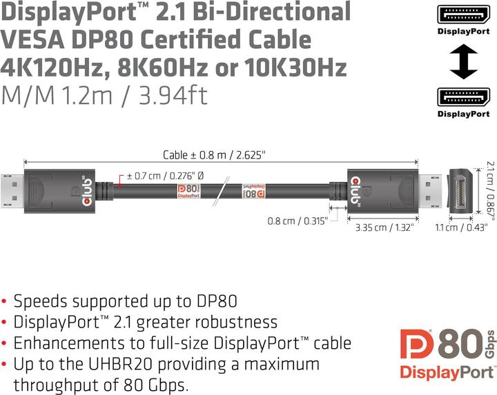 Immagine prodotto Club 3D DisplayPort – DisplayPort (1.20 m, DisplayPort)