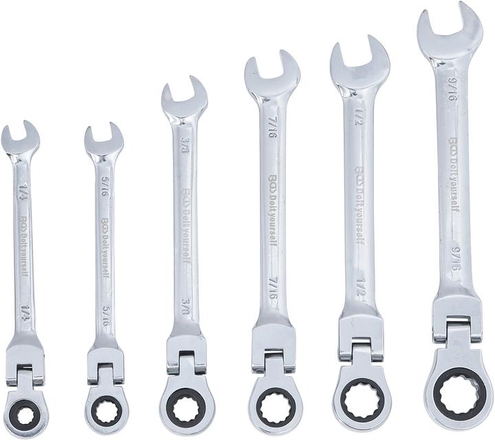 Produktbild BGS Ratschenring-Maulschlüssel-Satz flexible Köpfe Zollmasse SW 1/4" - 9/16" 6-tlg. (7/16", 5/16", 1/4", 3/8", 9/16", 1/2")