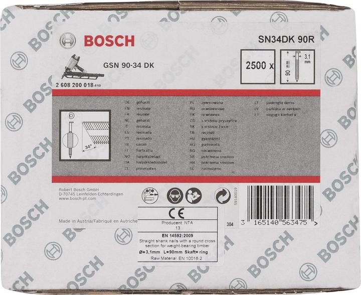 Image du produit Bosch Professional Zubehör Clou en bande à tête en D SN34DK 90R, 3,1 mm, 90 mm, nu, rainuré